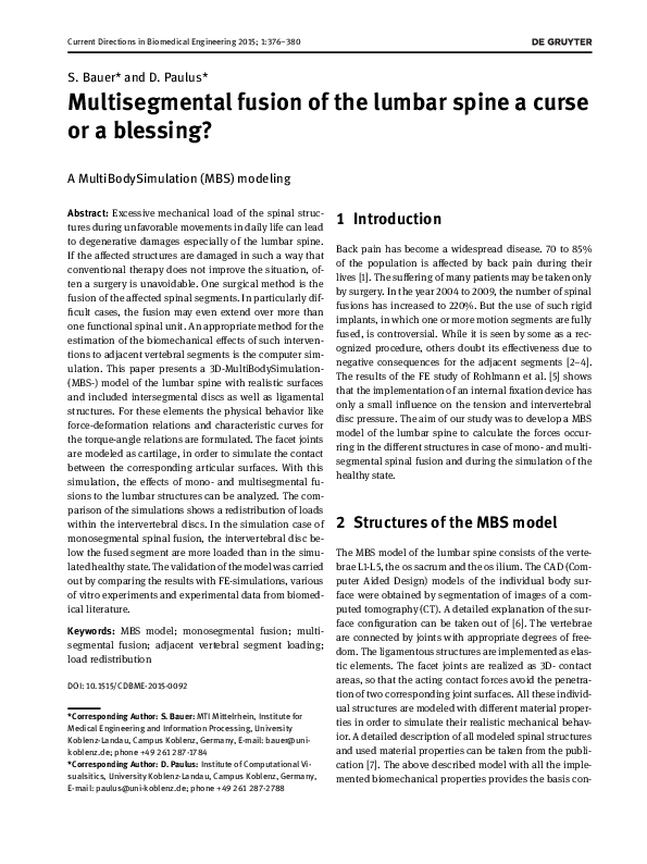 (PDF) Multisegmental fusion of the lumbar spine a curse or a blessing ...