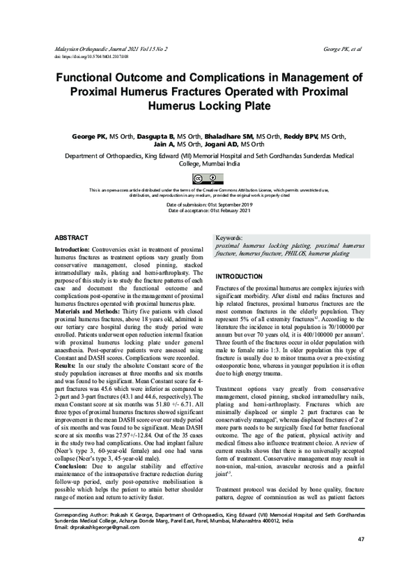 (PDF) Functional Outcome and Complications in Management of Proximal ...