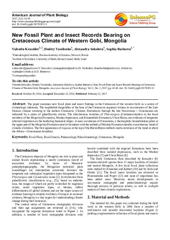 (PDF) New Fossil Plant and Insect Records Bearing on Cretaceous Climate ...