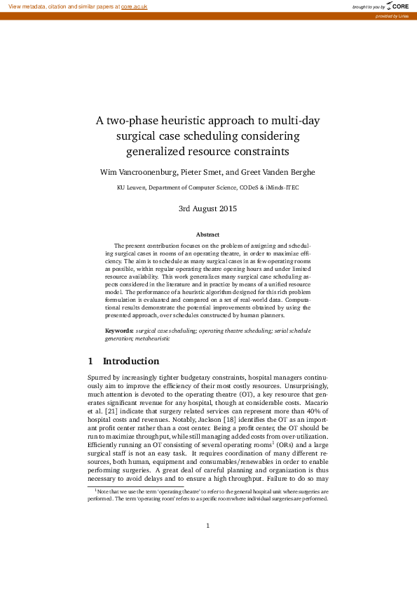 (PDF) A two-phase heuristic approach to multi-day surgical case ...