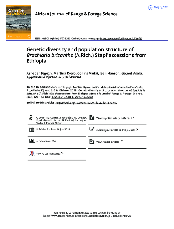 (PDF) Genetic diversity and population structure of Brachiaria ...