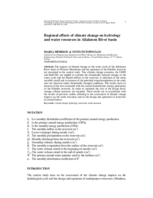 (PDF) Regional effects of climate change on hydrology and water ...