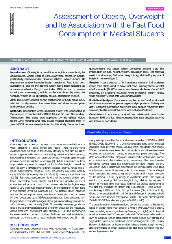 (PDF) Assessment of Obesity, Overweight and Its Association with the ...