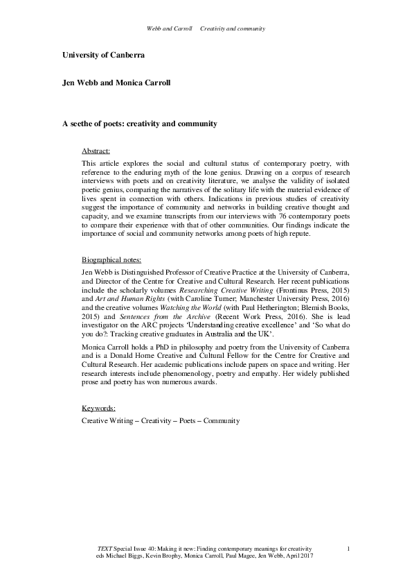 (PDF) A seethe of poets: creativity and community