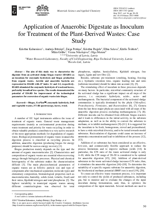 (PDF) Application of Anaerobic Digestate as Inoculum for Treatment of ...