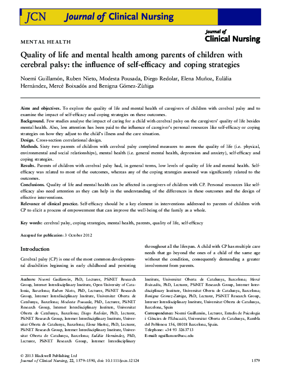(PDF) Quality of life and mental health among parents of children with ...