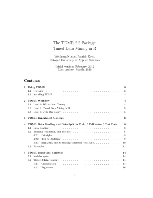 (PDF) The TDMR Package: Tuned Data Mining in R