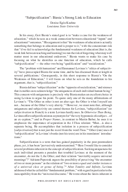 (PDF) “Subjectification”: Biesta’s Strong Link to Education