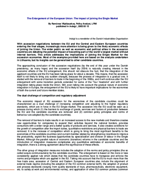 (PDF) The enlargement of the European Union: The impact of joining the ...