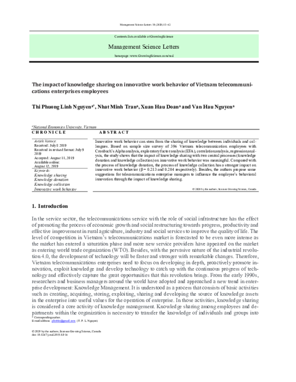 (PDF) The Impact of Knowledge Sharing On Innovative Work Behavior
