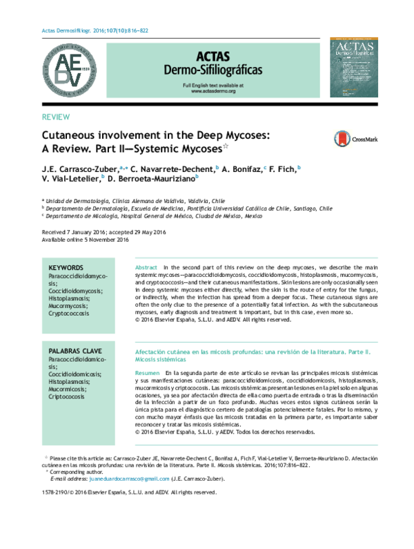 (PDF) Cutaneous involvement in the Deep Mycoses: A Review. Part II ...