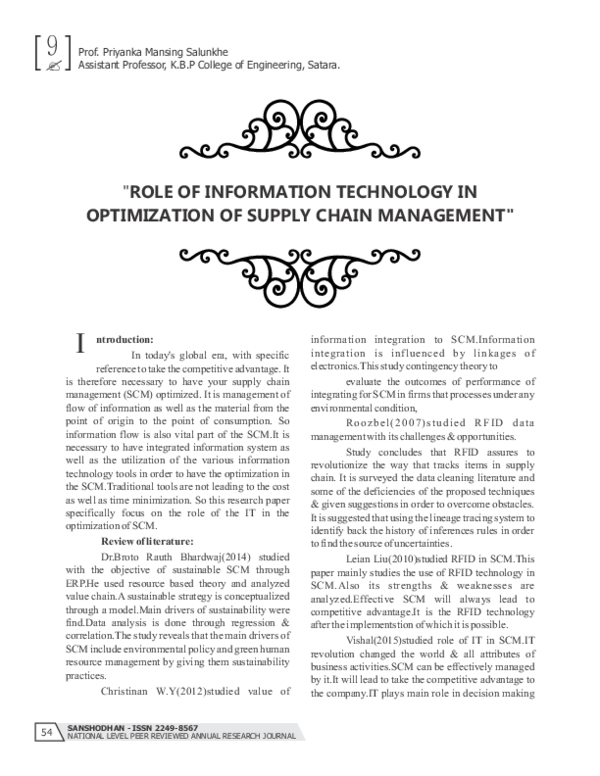 (PDF) Role of Information Technology in Optimization of Supply Chain ...
