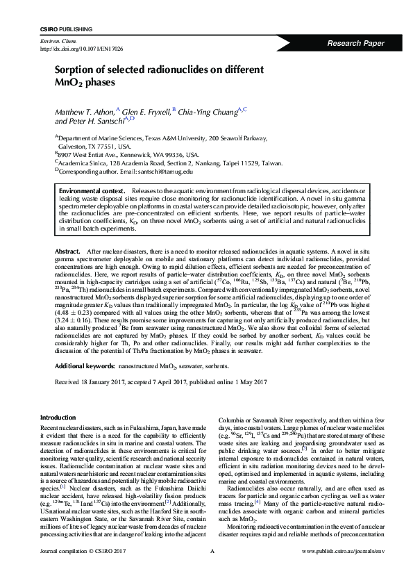 (PDF) Sorption of selected radionuclides on different MnO2 phases