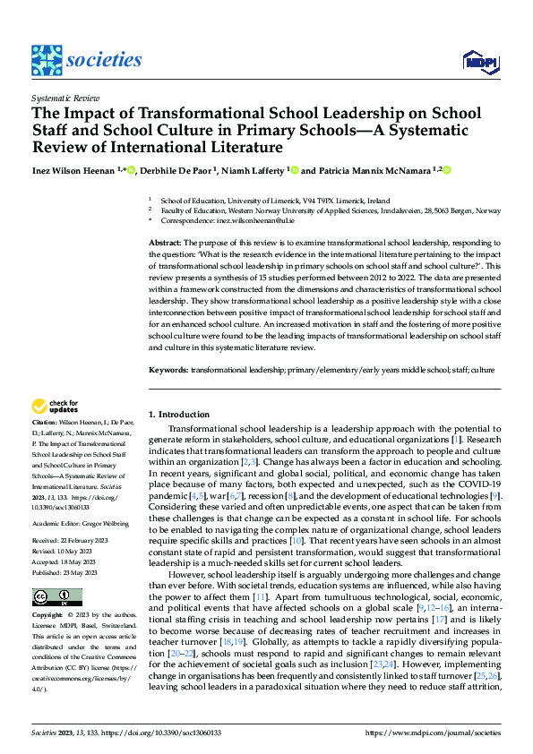 (PDF) The Impact of Transformational School Leadership on School Staff ...