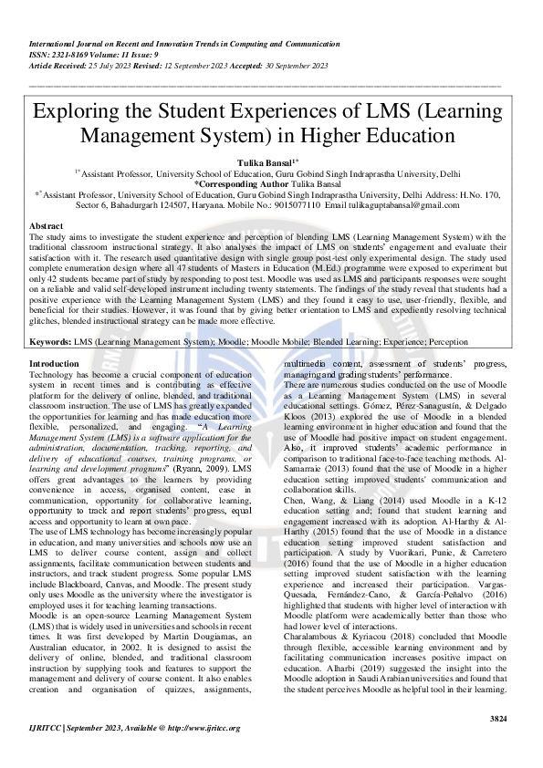 (PDF) Exploring the Student Experiences of LMS (Learning Management ...