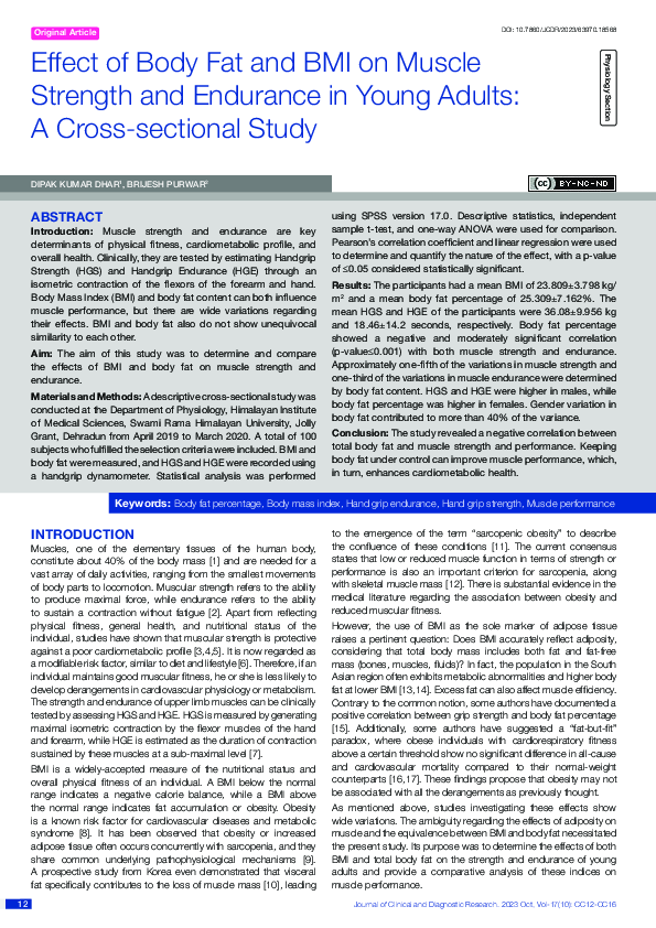 (PDF) Effect of Body Fat and BMI on Muscle Strength and Endurance in ...
