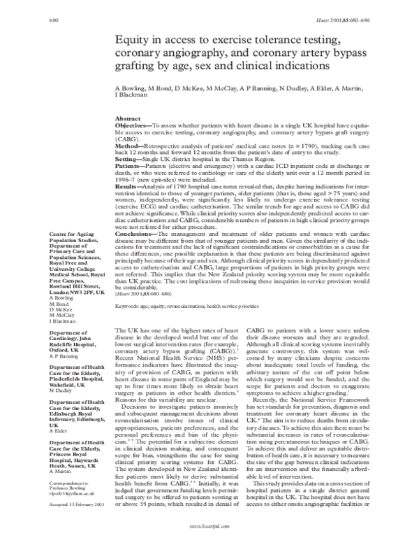 (PDF) Equity in access to exercise tolerance testing, coronary ...