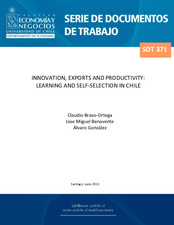 (PDF) Innovation, Exports, and Productivity Learning and Self