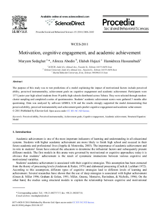 (PDF) Motivation, cognitive engagement, and academic achievement