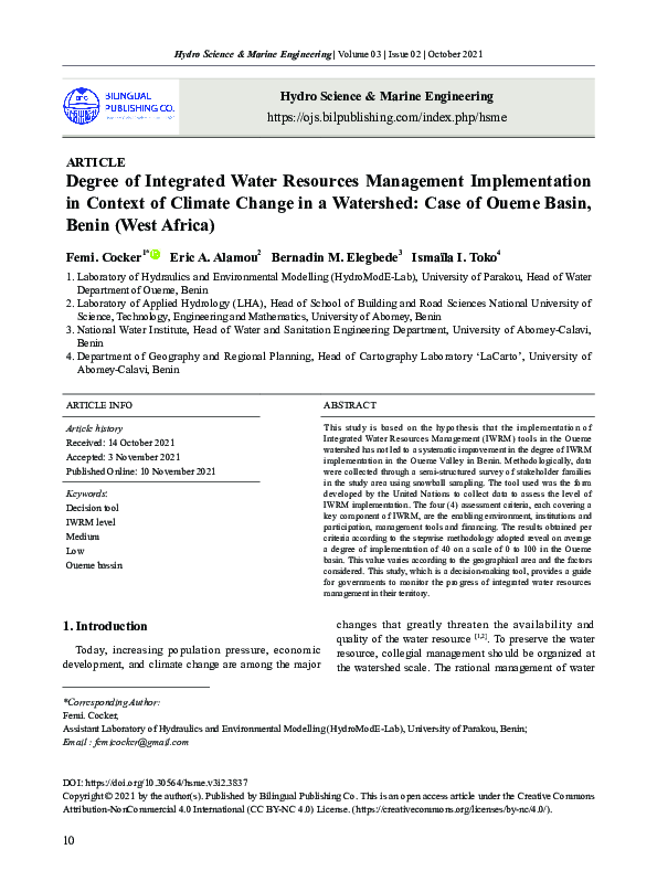 (PDF) Degree of Integrated Water Resources Management Implementation in ...