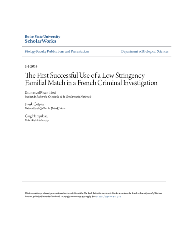 (PDF) The First Successful Use of a Low Stringency Familial Match in a ...