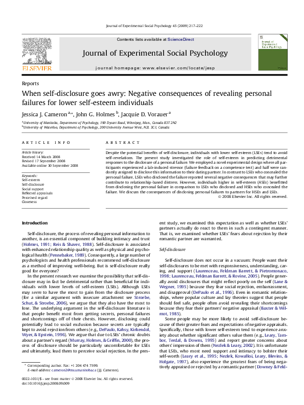 (PDF) When self-disclosure goes awry: Negative consequences of ...
