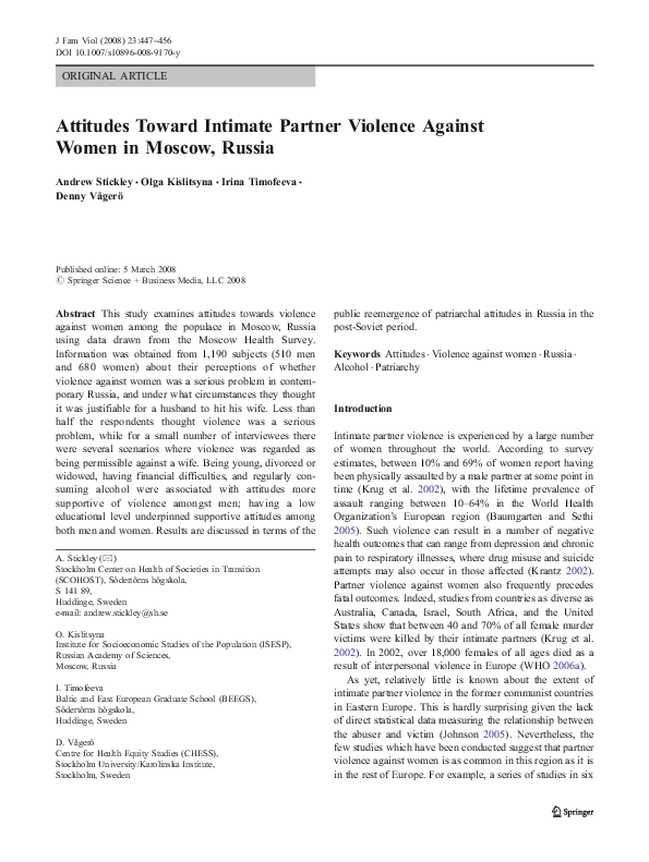 (PDF) Attitudes Toward Intimate Partner Violence Against Women in ...