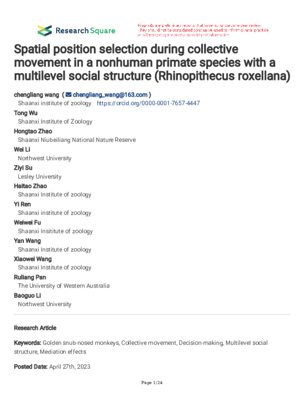 (PDF) Spatial position selection during collective movement in a ...