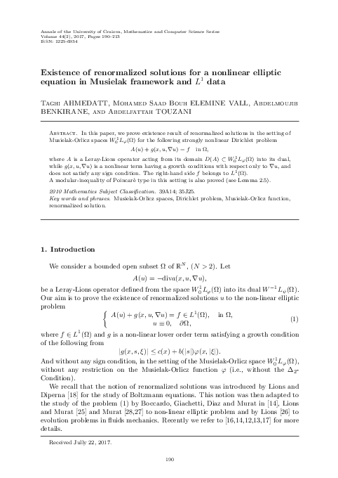 (PDF) Existence of renormalized solutions for a nonlinear elliptic ...