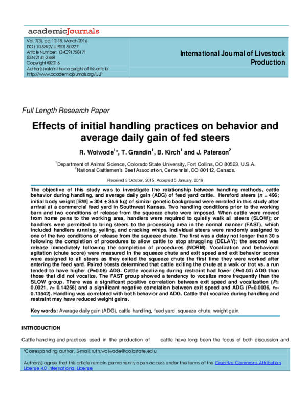 (PDF) Effects of initial handling practices on behavior and average ...