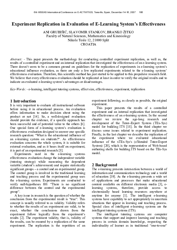 (PDF) Experiment Replication in Evaluation of E-Learning System’s ...