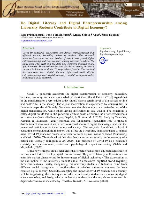 (PDF) Do Digital Literacy and Digital Entrepreneurship among University ...