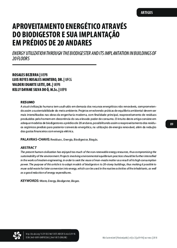 Aproveitamento Energético Através Do Biodigestor e Sua Implantação Em Prédios De 20 Andares