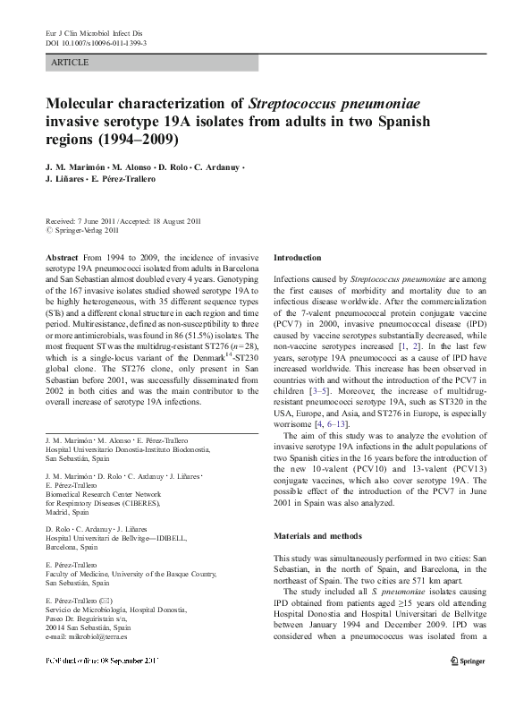 (PDF) Molecular characterization of Streptococcus pneumoniae invasive ...