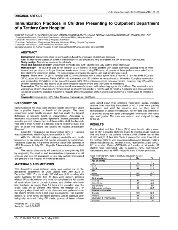 (PDF) Immunization Practices in Children Presenting to Outpatient ...
