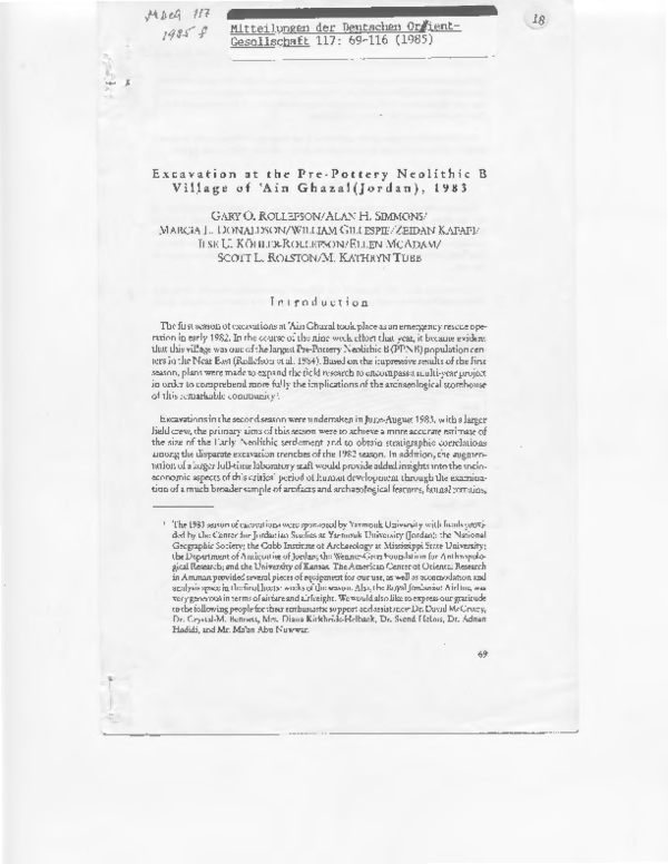 (PDF) Excavation at the Pre-Pottery Neolithic B Village of Ain Ghazal ...
