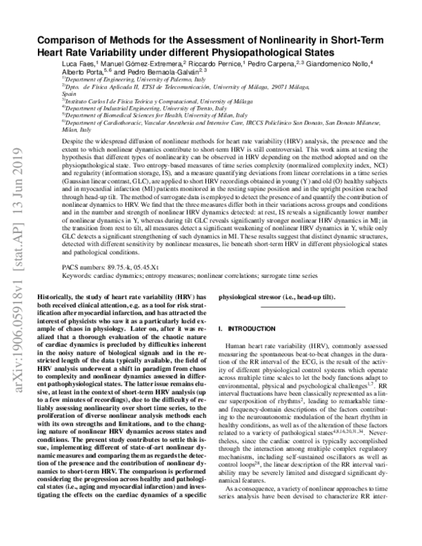 (PDF) Comparison of methods for the assessment of nonlinearity in short ...