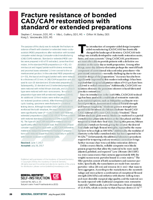 (PDF) Fracture resistance of bonded CAD/CAM restorations with standard ...