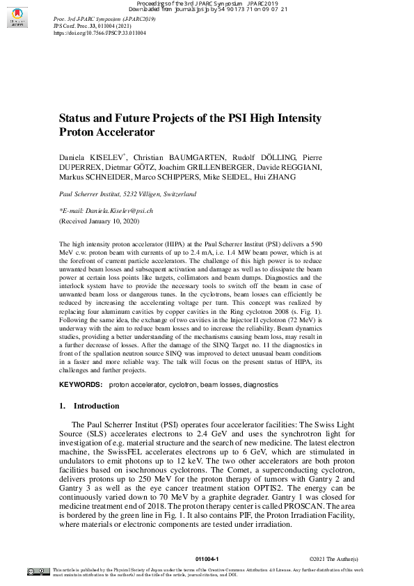 (PDF) Status and Future Projects of the PSI High Intensity Proton ...