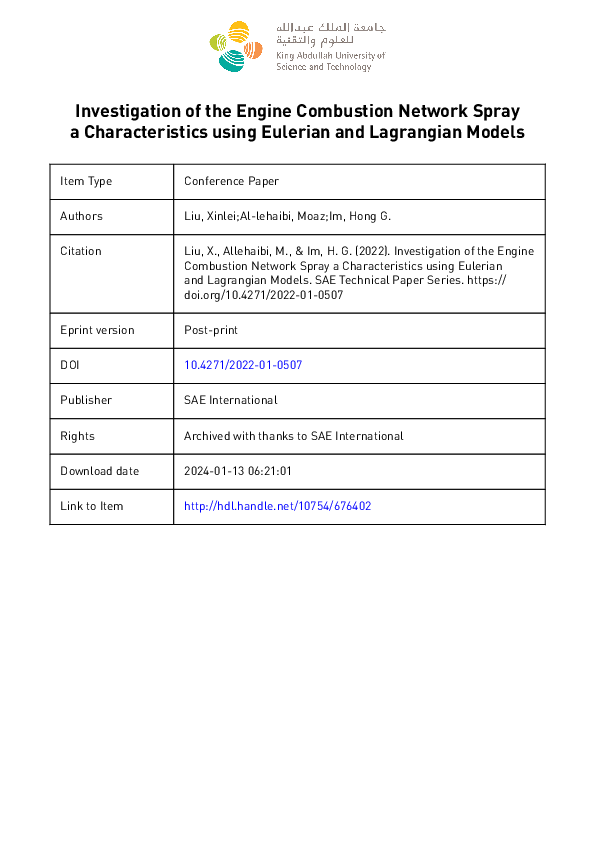 (PDF) Investigation of the Engine Combustion Network Spray A ...