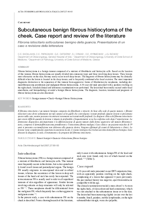 (PDF) Subcutaneous benign fibrous histiocytoma of the cheek. Case