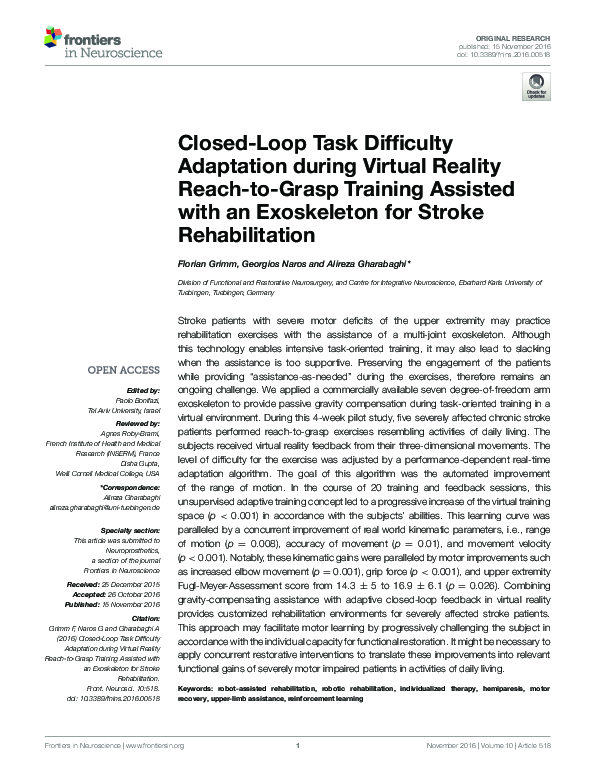 (PDF) Closed-Loop Task Difficulty Adaptation during Virtual Reality ...
