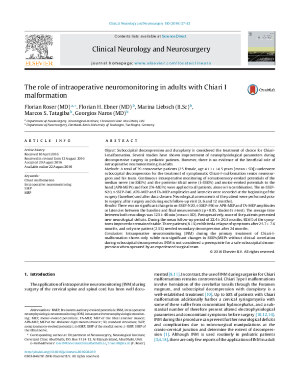 (PDF) The role of intraoperative neuromonitoring in adults with Chiari ...