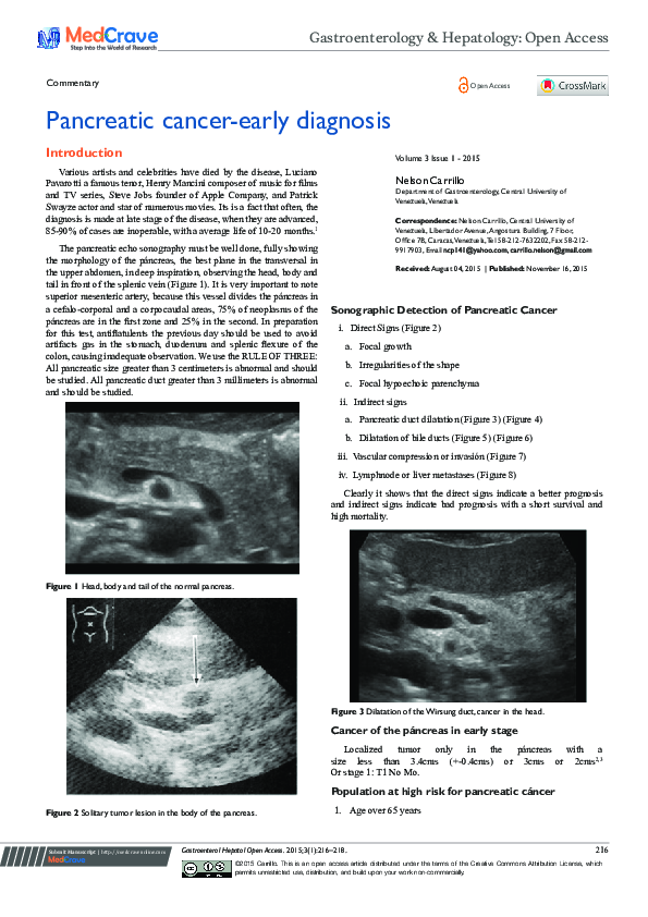 (PDF) Pancreatic Cancer-Early Diagnosis