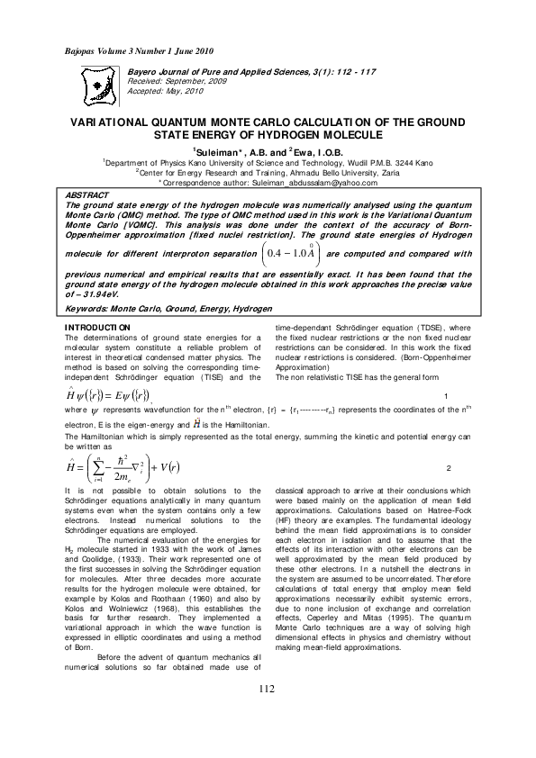 (PDF) Variational quantum monte carlo calculation of the ground state ...