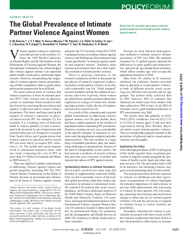 (PDF) The Global Prevalence of Intimate Partner Violence Against Women