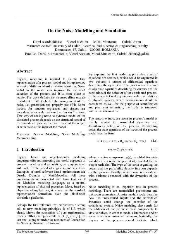(PDF) On the Noise Modelling and Simulation