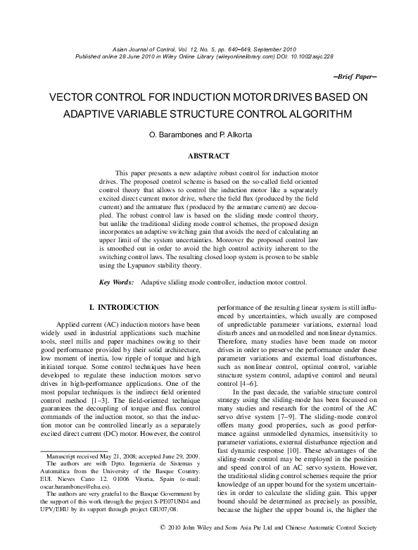 (PDF) Vector control for induction motor drives based on adaptive ...