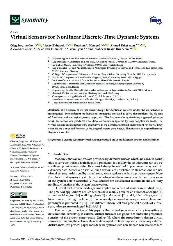 (PDF) Virtual Sensors for Nonlinear Discrete-Time Dynamic Systems