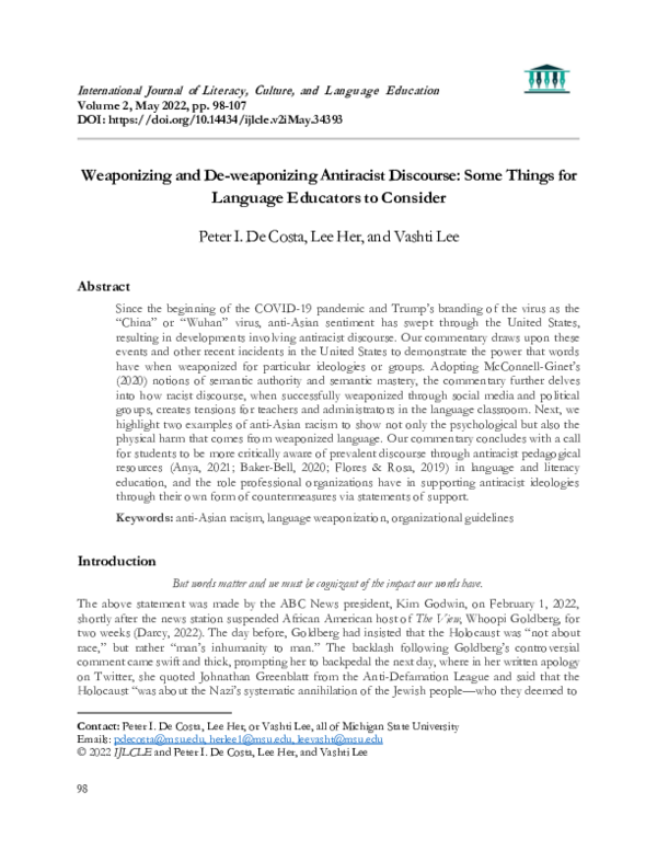 (PDF) Weaponizing and De-weaponizing Antiracist Discourse